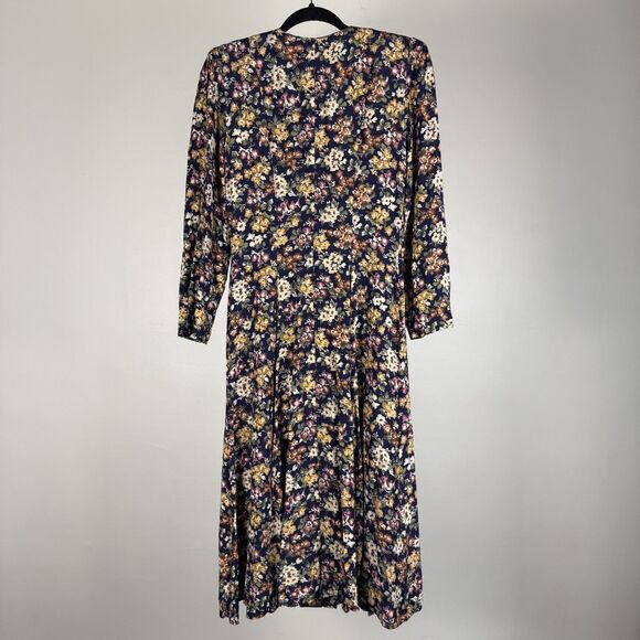 Vintage 80s 90s Floral Dress w/ Lace Collar Puff Sleeves, Romantic Prairie Style - Picture 7 of 11